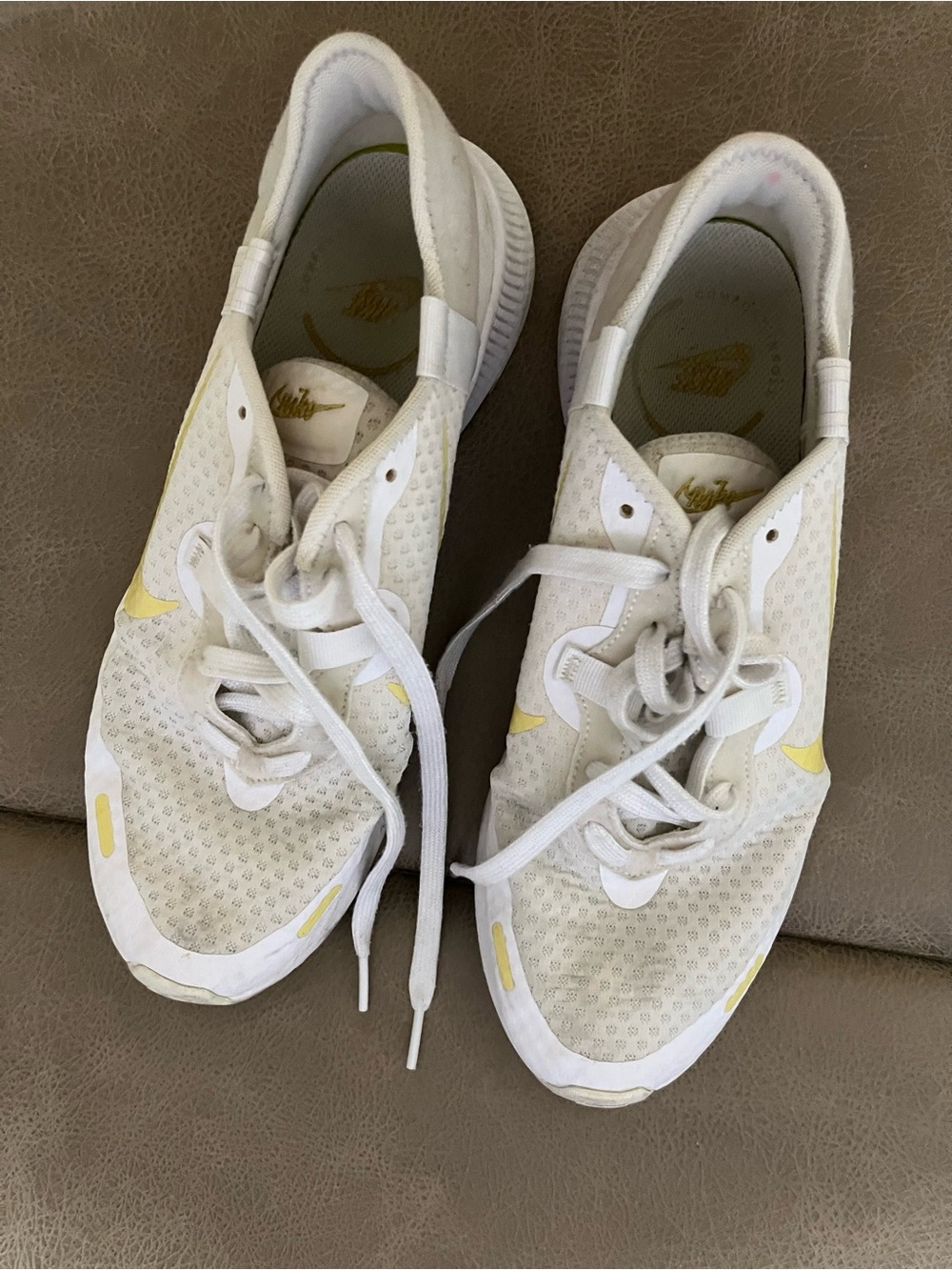 Nike Women’s White and Yellow Running Sneakers size 11